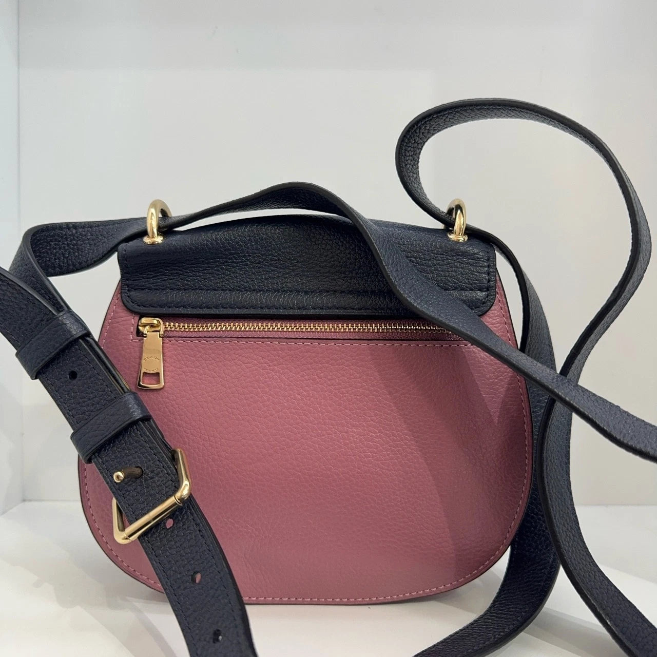 Coach Remi 20 Beige Navy Leather Saddle Crossbody Shoulder Bag For Women
