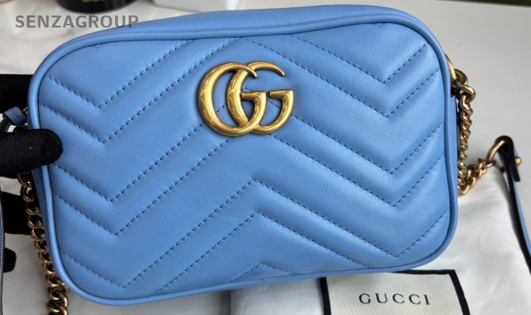 GUCCI Marmont GG Light Blue Camera bag Shoulder Crossbody