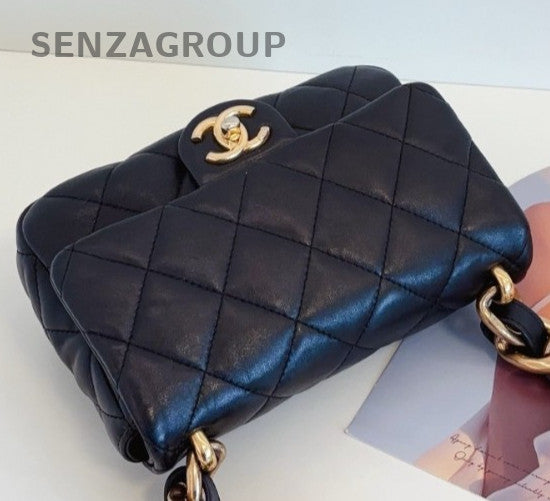 Chanel Classic Flap 22S Chain Shoulder Bag Black Gold Women Fashion
