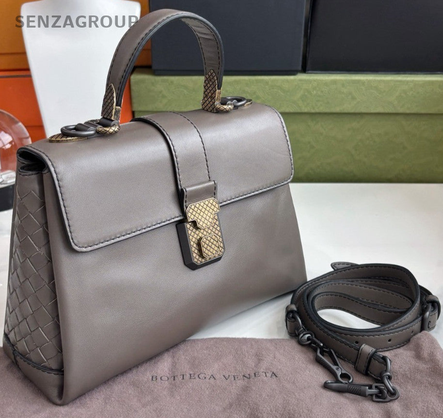 BOTTEGA VENETA Piazza Top handle Shoulder handbag Leather Weaving Dark grey