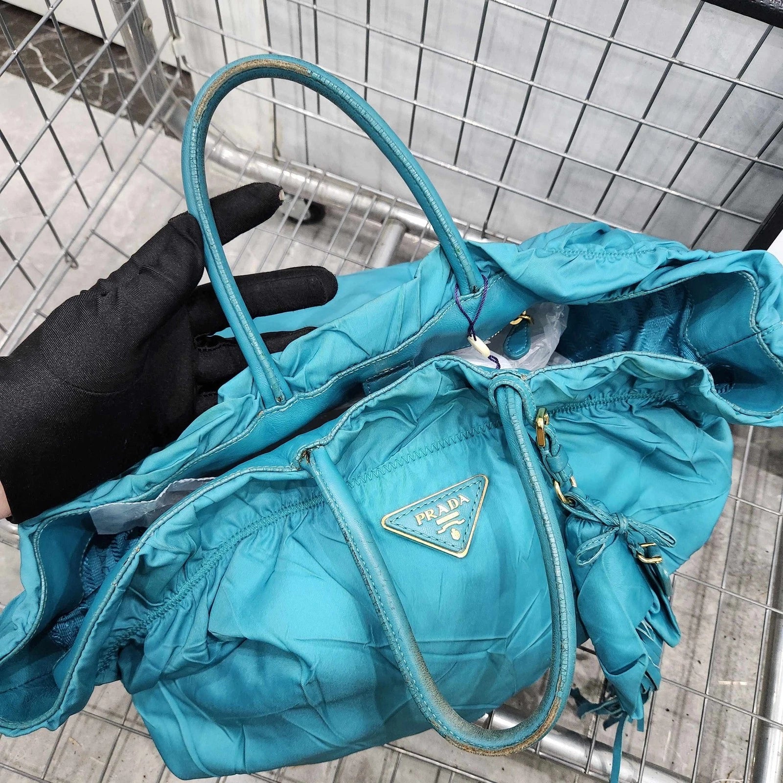 PRADA Blue Nylon Tote Handbag Shoulder Bag For Women