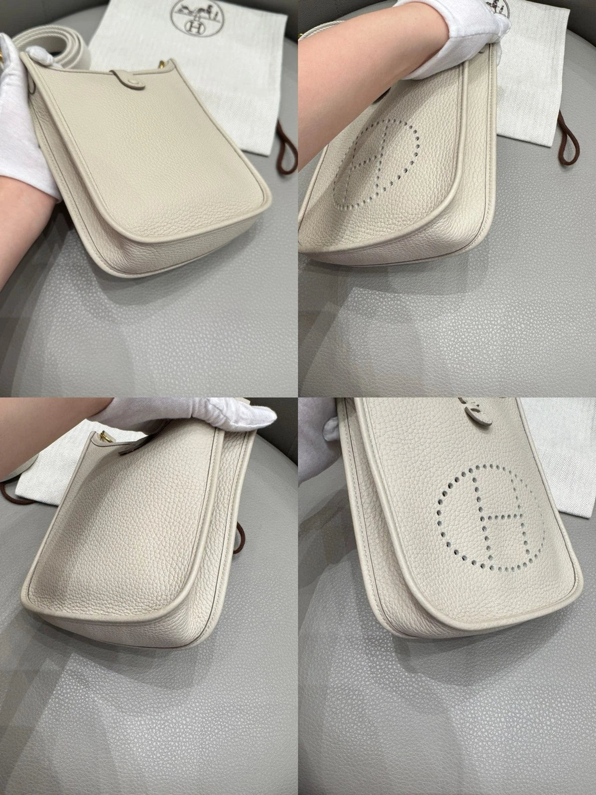 Excellent Hermes Evelyne Mini White Shoulder Bag Crossbody Gold Hardware