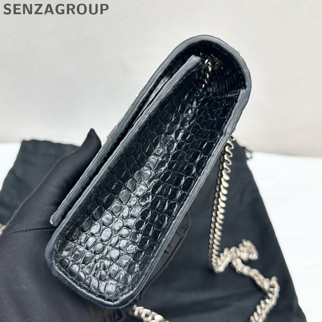 Saint Laurent YSL Black Silver Fringe Kate Small Chain Crossbody Bag