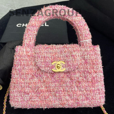 Chanel 24P Kelly Tweed Pink Gold Chain Shoulder Bag Women's Fashion