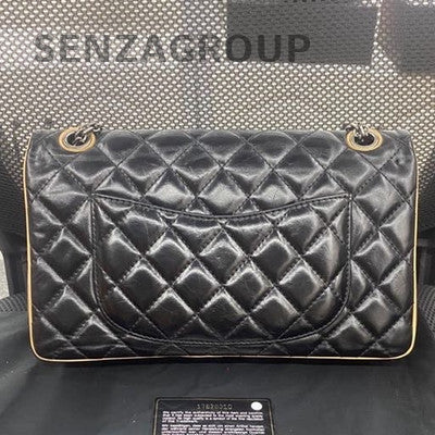 Chanel 2.55 Medium Black Gold Calfskin Chain Shoulder Bag Classic