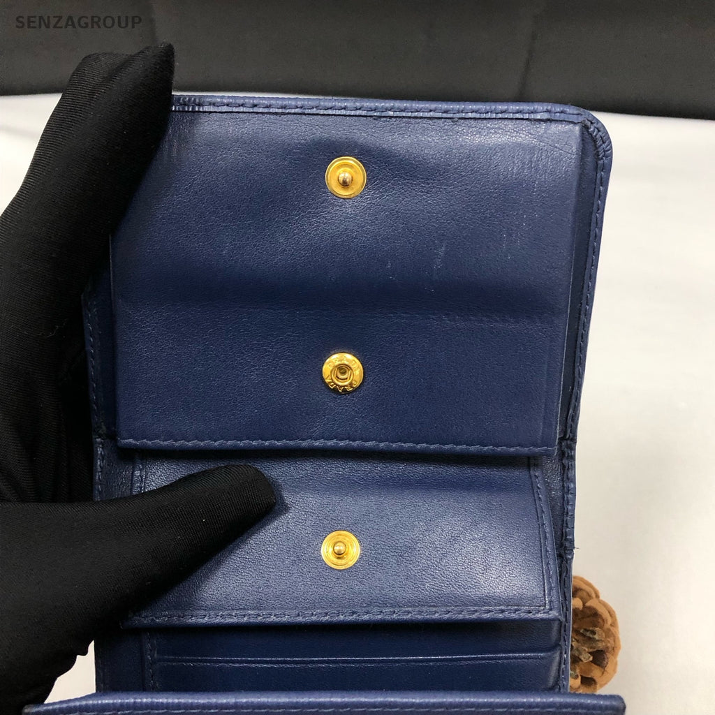 Prada Blue Gold Classic Fashion Women's Wallet Card Holder