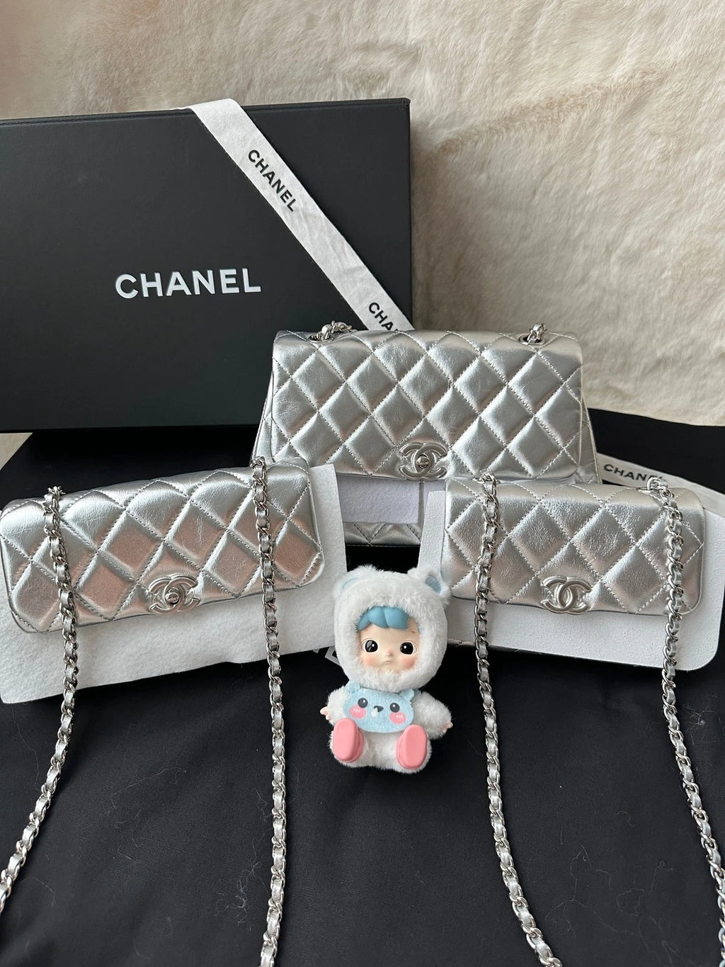 CHANEL Silver CF Mini Calfskin Flap Shoulder Crossbody Bag For Women