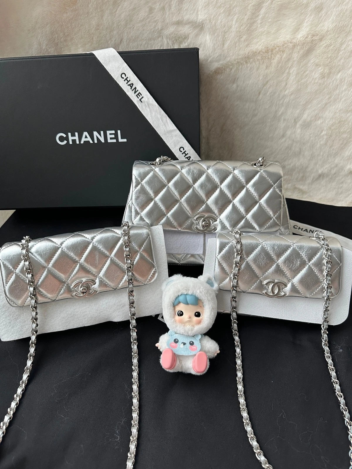 CHANEL Silver CF Mini Calfskin Flap Shoulder Crossbody Bag For Women