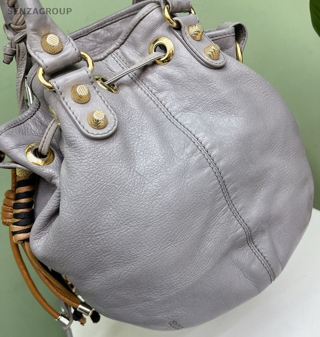 Balenciaga City Bag Bucket Gray Gold Top Handle Bag Crossbody Women Fashion