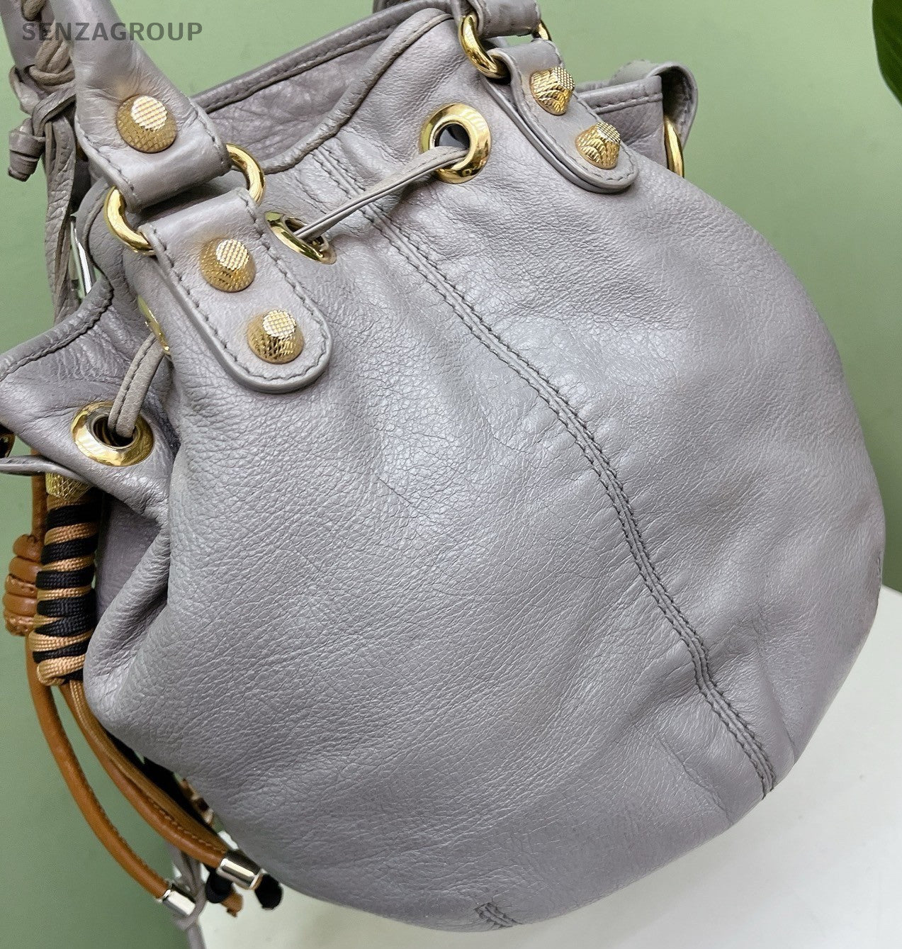 Balenciaga City Bag Bucket Gray Gold Top Handle Bag Crossbody Women Fashion