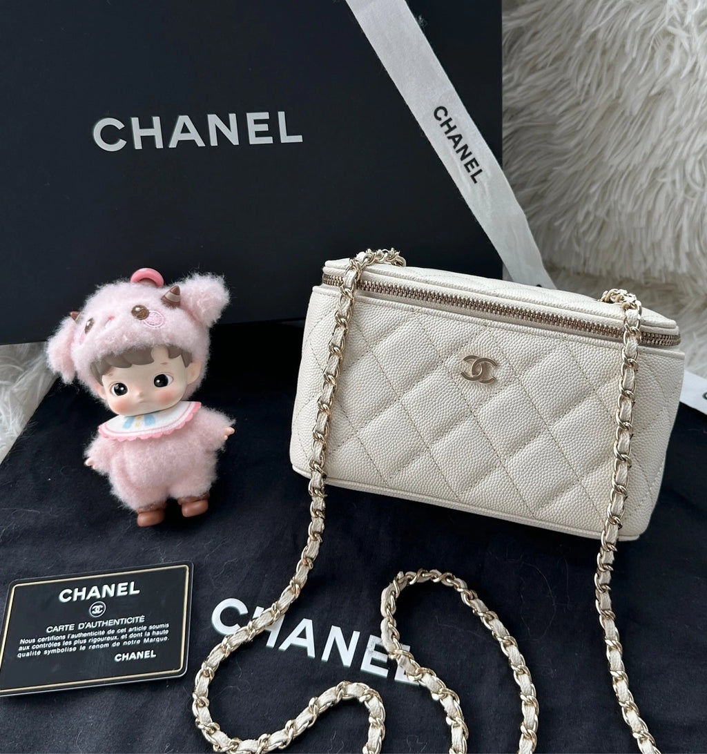 CHANEL white Calfskin Long Box Shoulder Crossbody Bag For Women