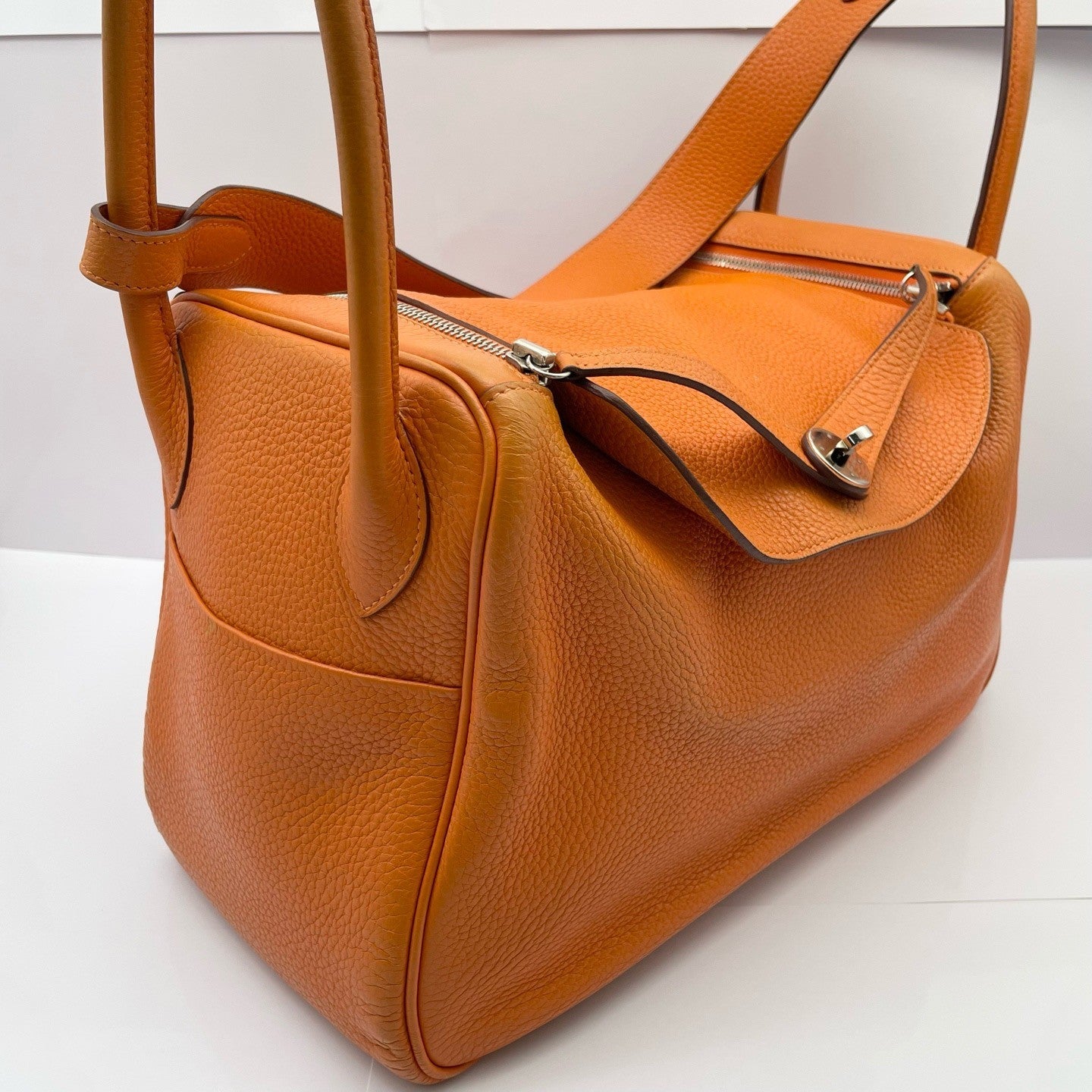 Hermes Lindy34 Top Handle bag Shoulder Bag Orange Silver Women Classic Fashion