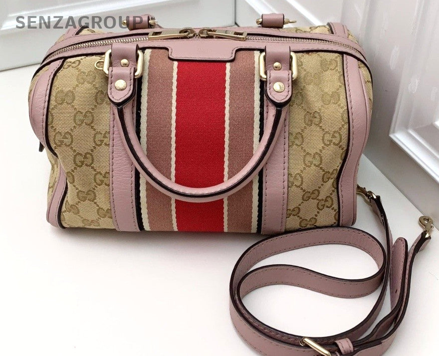 Gucci GG Supreme Leather Boston Pillow Bag Shoulder Crossbody Bag Women Pink
