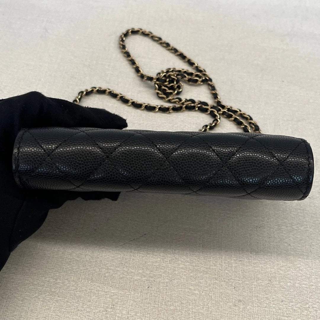 Chanel Classic Flap Calfskin Diamond Gold Chain Black Shoulder Bag Crossbody