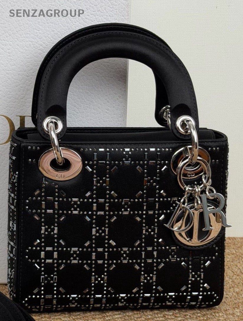 Christian Dior Lady Dior Top Handle Bag Black Used Women Classic Designer