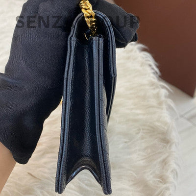 Saint Laurent Black Gold Grained Leather Chain Shoulder Crossbody Bag Classic