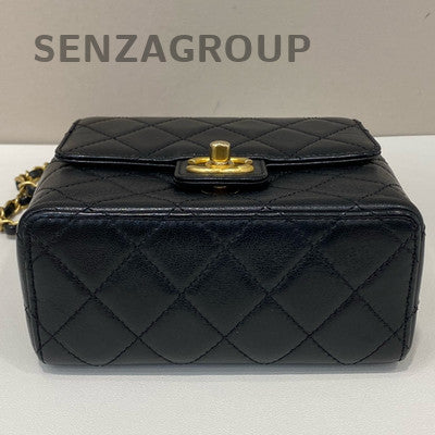Chanel Mini Classic Flap Black Gold Quilted Lambskin Chain Crossbody Bag