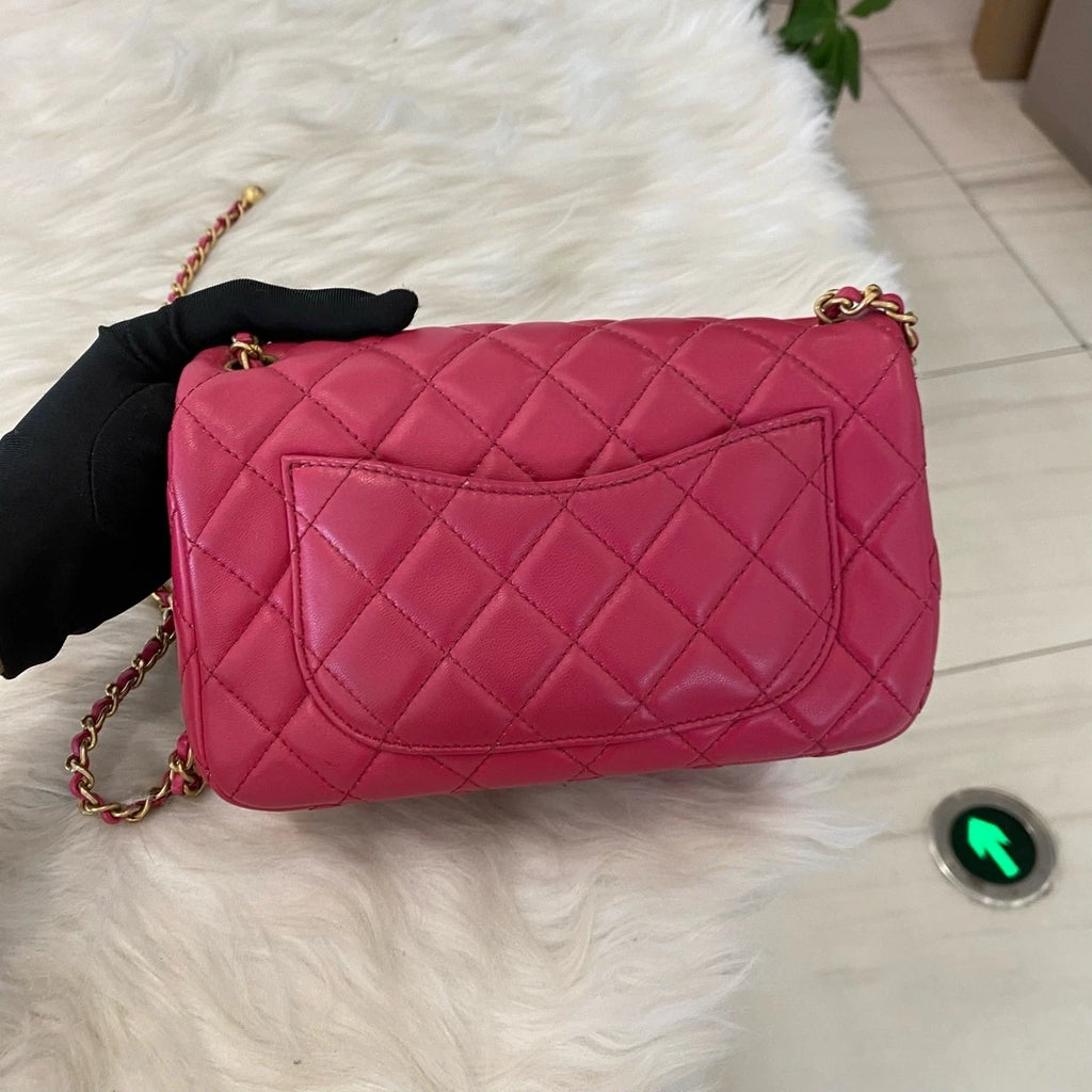 Chanel Gold Ball Mini Classic Flap Bag Pink Gold Chain Shoulder Crossbody