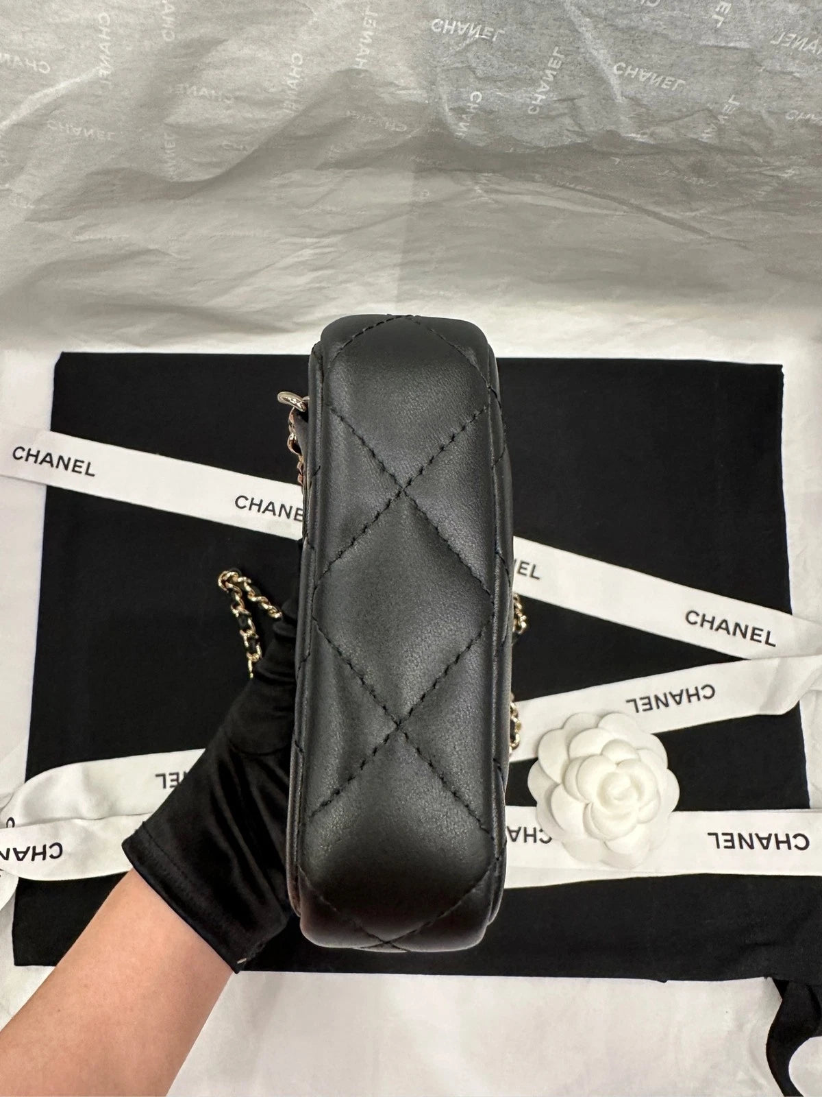CHANEL Black Gold Lambskin Multi-card Chest Waist Bag For Women