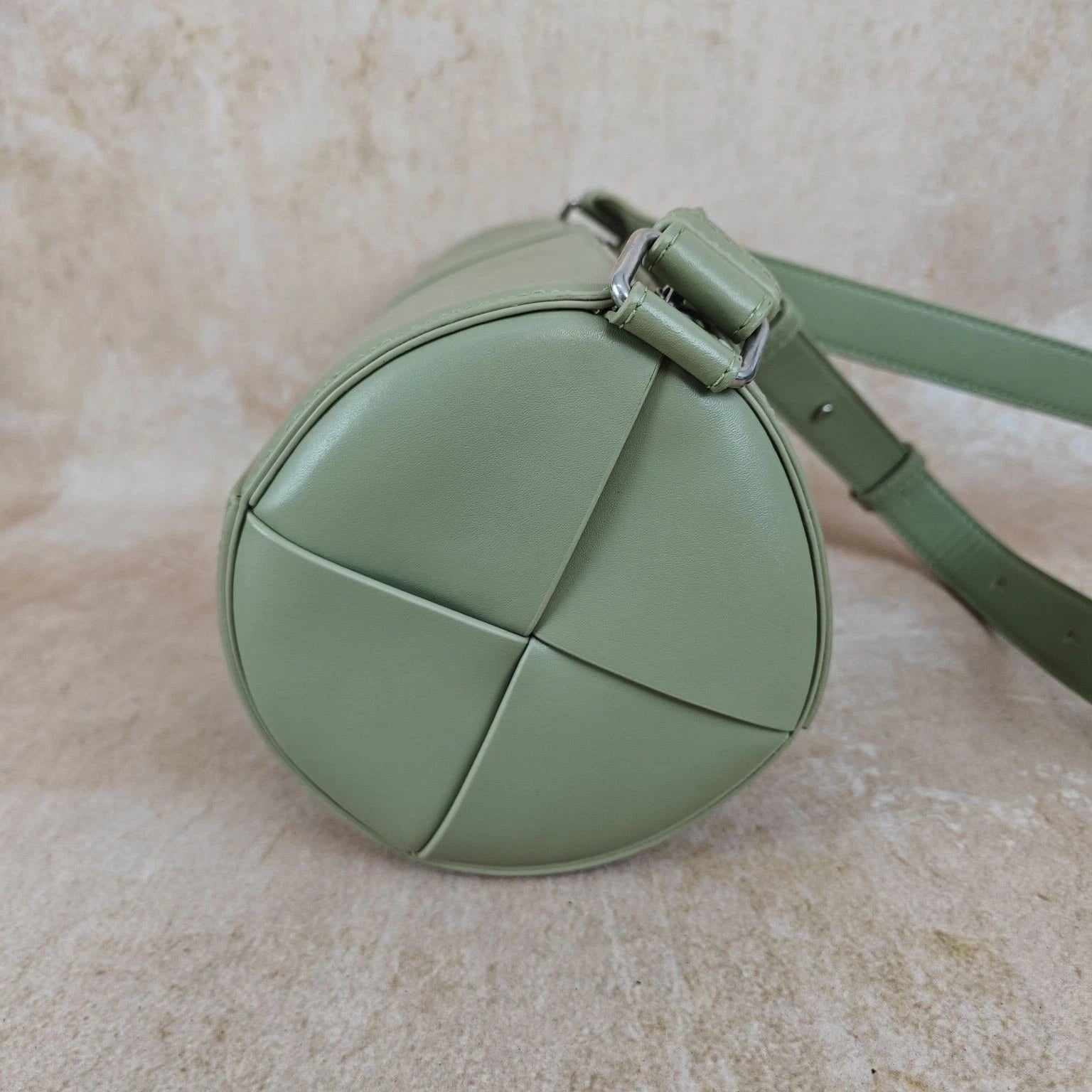 Bottega Veneta Light Green Woven Leather Cylinder Crossbody Bag Women