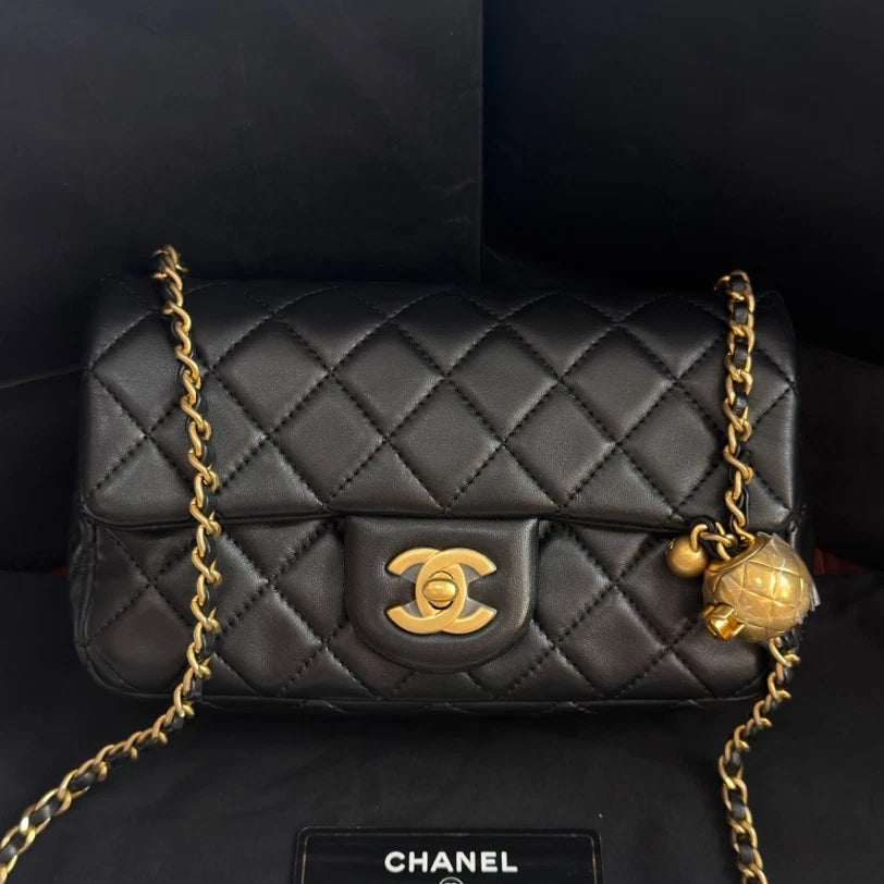 Excellent Chanel Classic Flap Big Mini Gold Ball Chain Shoulder Bag Crossbody