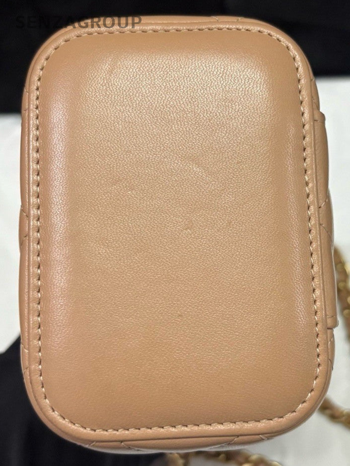 Chanel Lambskin PM Chain Shoulder Bag Crossbody Pink Gold Diamond Women Classic