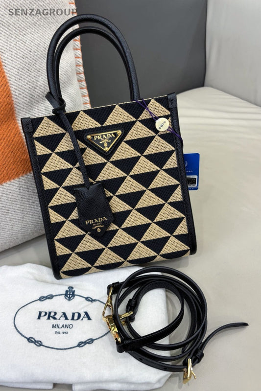 PRADA Symbole PM Tote Top Handle 2way Shoulder Handbag Canvas Women