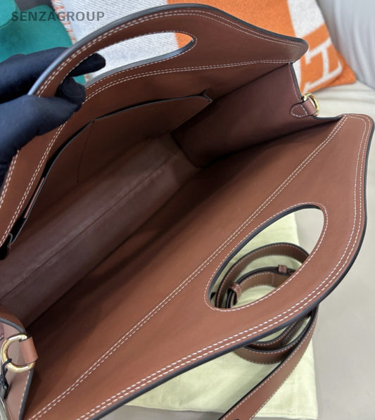 Burberry Pocket Bag 2Way Top Handle Bag Crossbody Brown Gold Women Classic