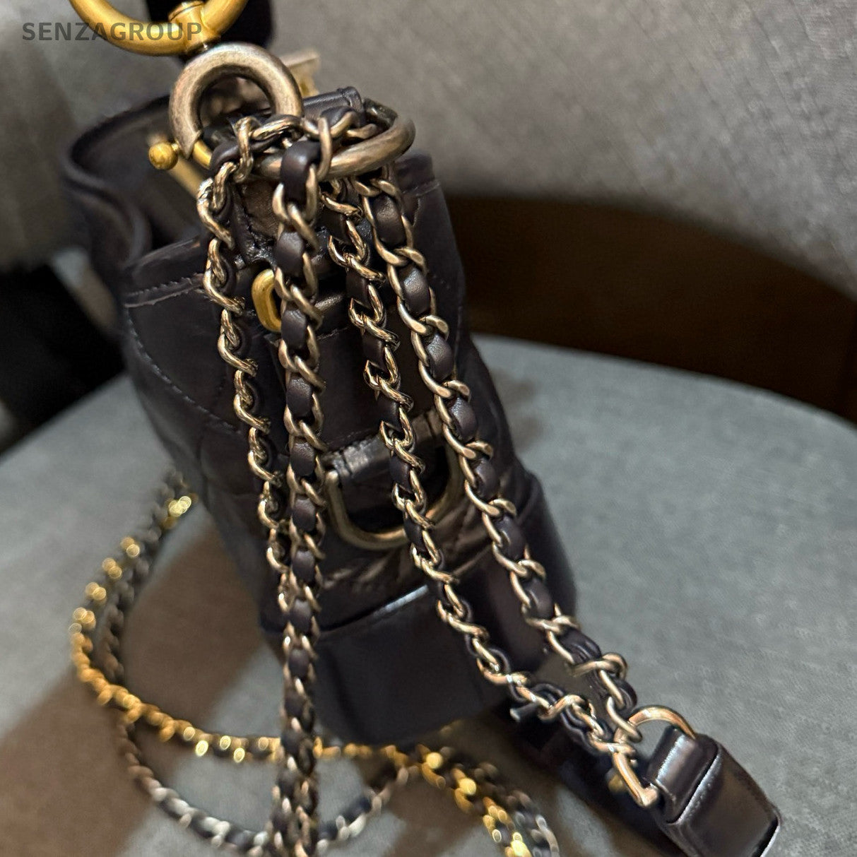 Chanel Gabrielle Blue Gold Chain Shoulder Crossbody Bag Women