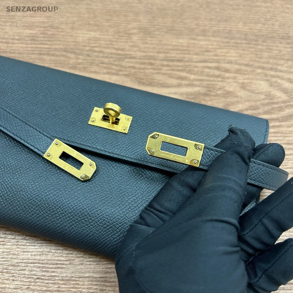 Hermes Kelly Long Wallet Black Gold Women