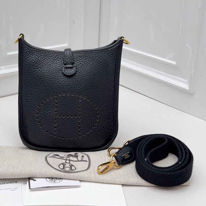Hermes Evelyne MINI Shoulder Crossbody Bag Black Gold Women Classic