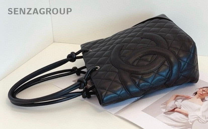 Chanel SoBlack PM Tote Quilted Top Handle Shoulder Bag Black Women