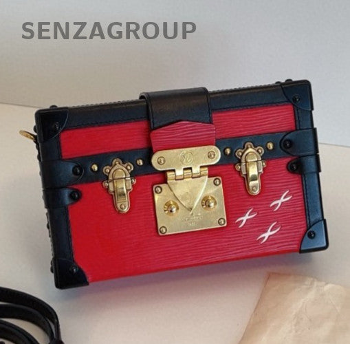 Louis Vuitton Petite Malle PM Epi Shoulder Bag Crossbody Red Black Gold Women