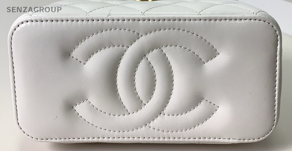 Chanel 23P Chain Top Hand Shoulder Bag Crossbody White Gold Women Designer