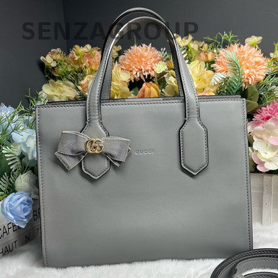 Gucci Bow Grey Gold Buckle Tote Bag Handbag Crossbody Classic Fashion