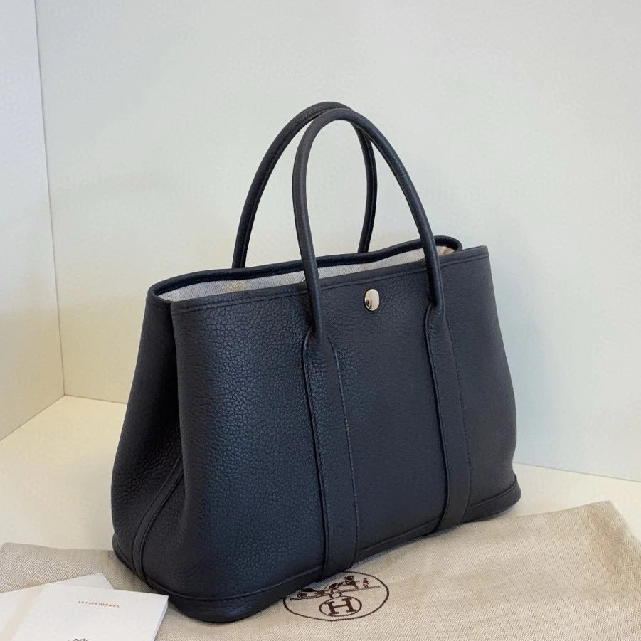 Hermes Garden Party30 Top Handle Bag Black Silver Used Women Classic