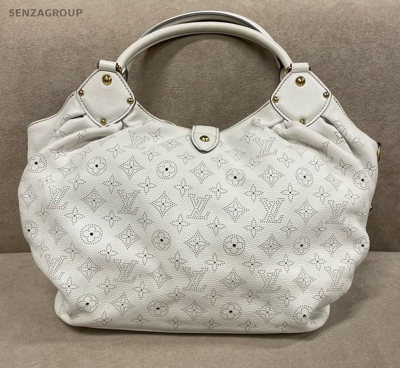 Louis Vuitton Mahina Monogram Top Handle Bag White Gold Women Classic