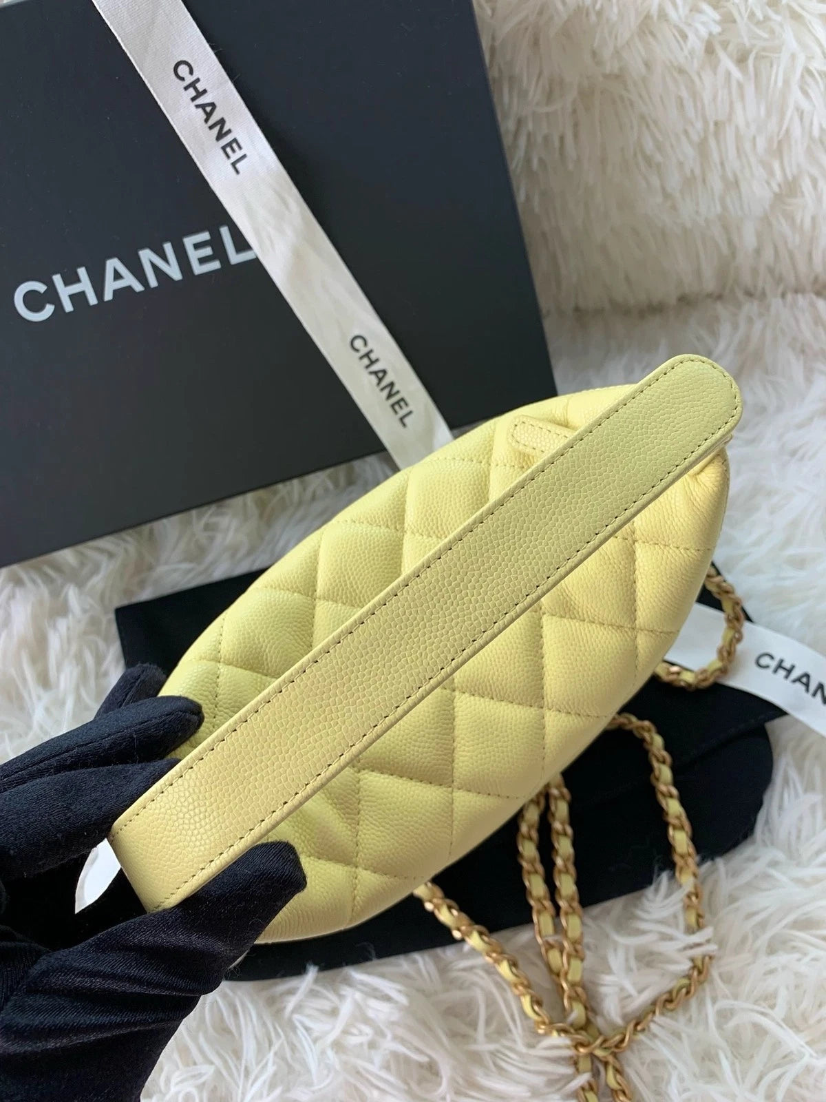CHANEL Yellow Grained Leather Lunch Box Bag For Women