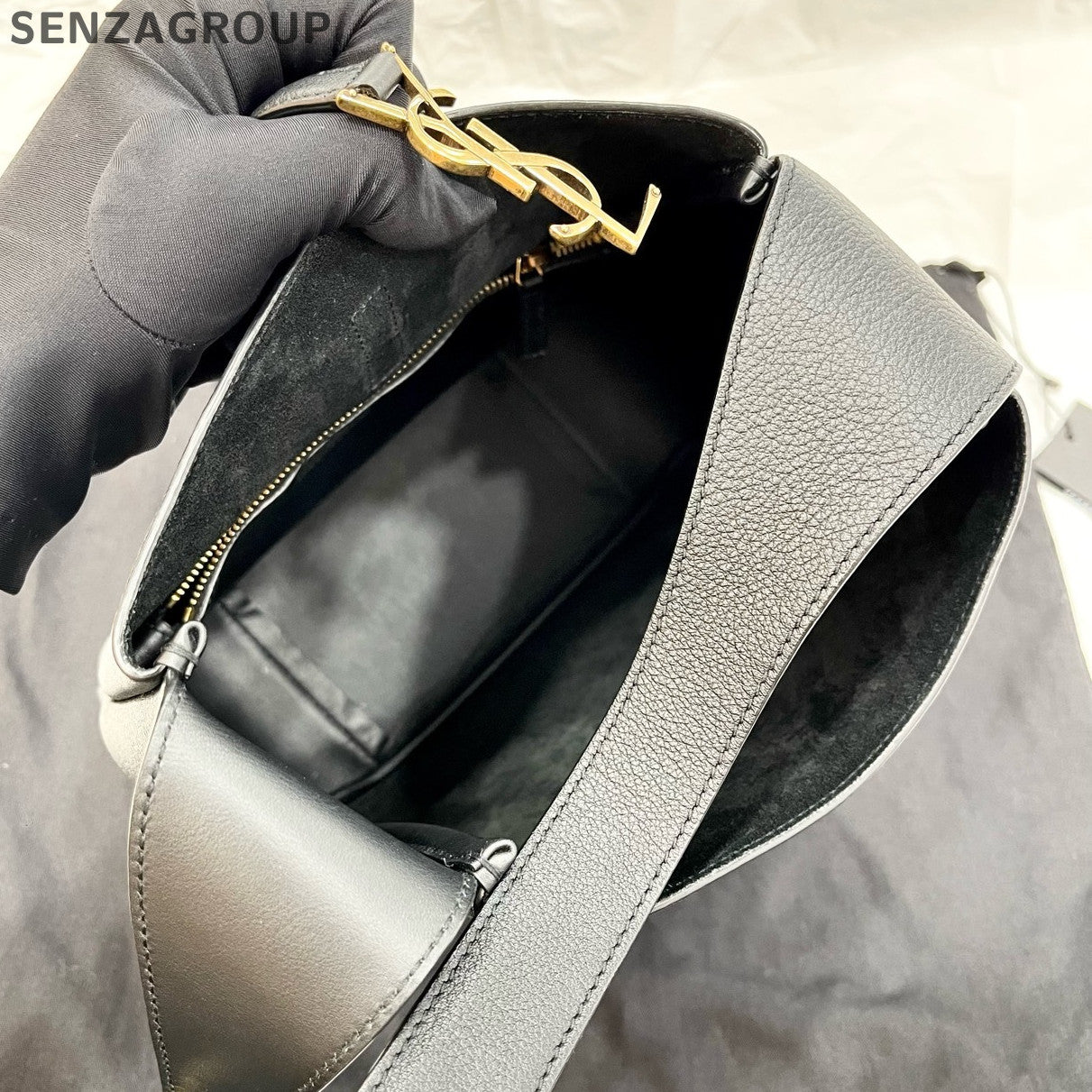 Saint Laurent YSL Soft Black Gold Hobo Small Shoulder Bag Classic Women
