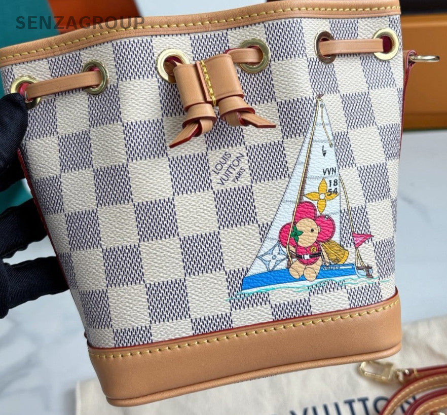 Louis Vuitton Vivienne Nano Noé Damier Azur Buck Shoulder Bag Women Brown