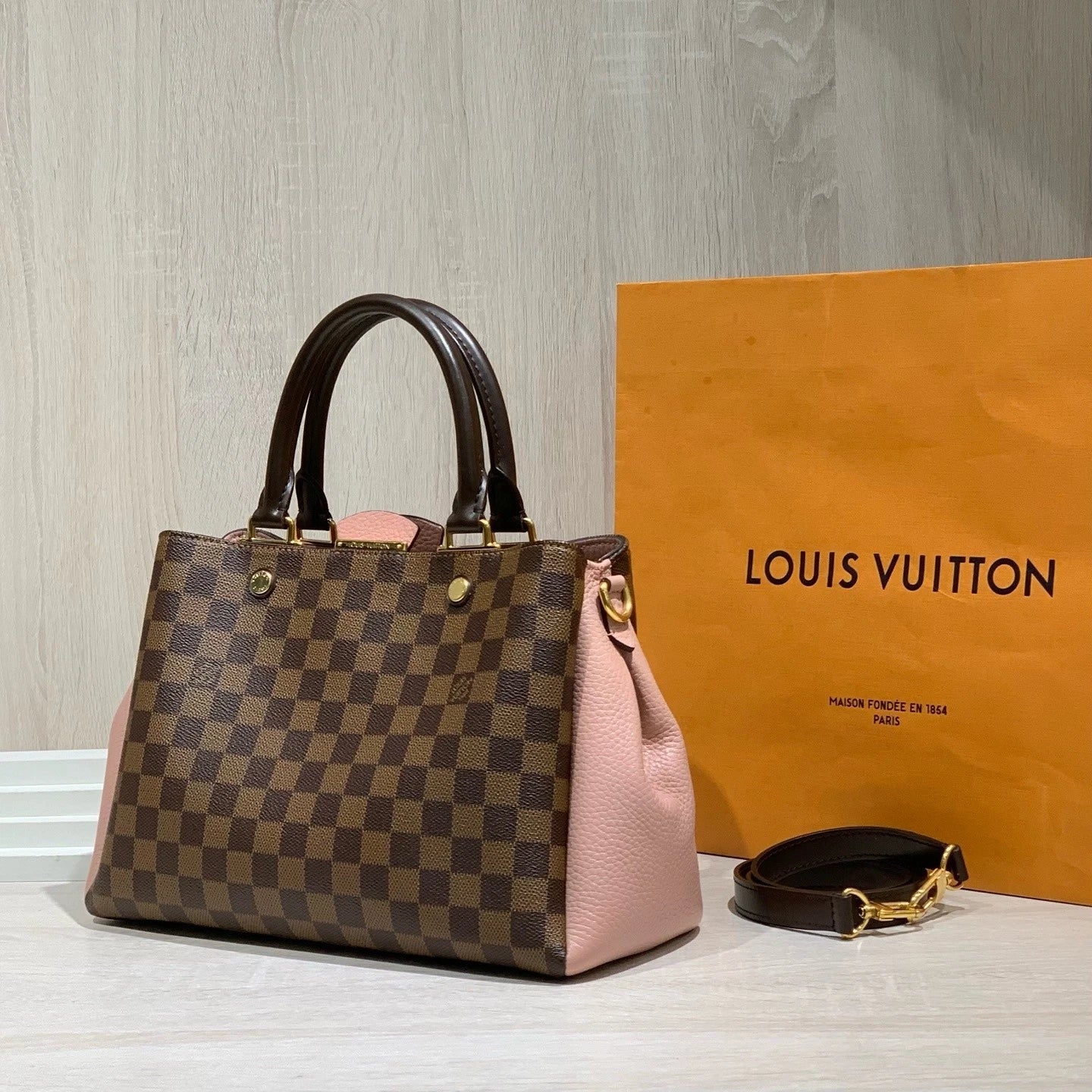 Louis Vuitton Brittany Damier Canvas Pink Handbag Crossbody Women