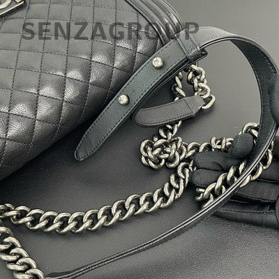 Chanel Le Boy Black Silver Quilted Calfskin Chain Shoulder Bag Classic