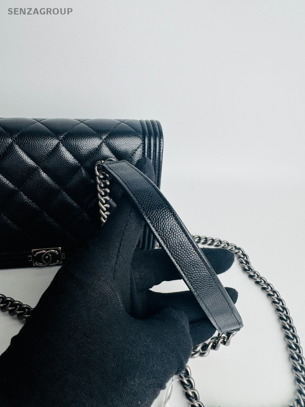 CHANEL Leboy Woc Diamond Pattern Chain Shoulder bag Crossbody Black Silver