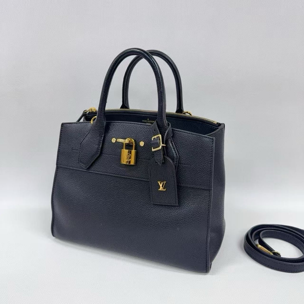 Louis Vuitton City Black Silver Zipper Handbag Women's Classic Fashion