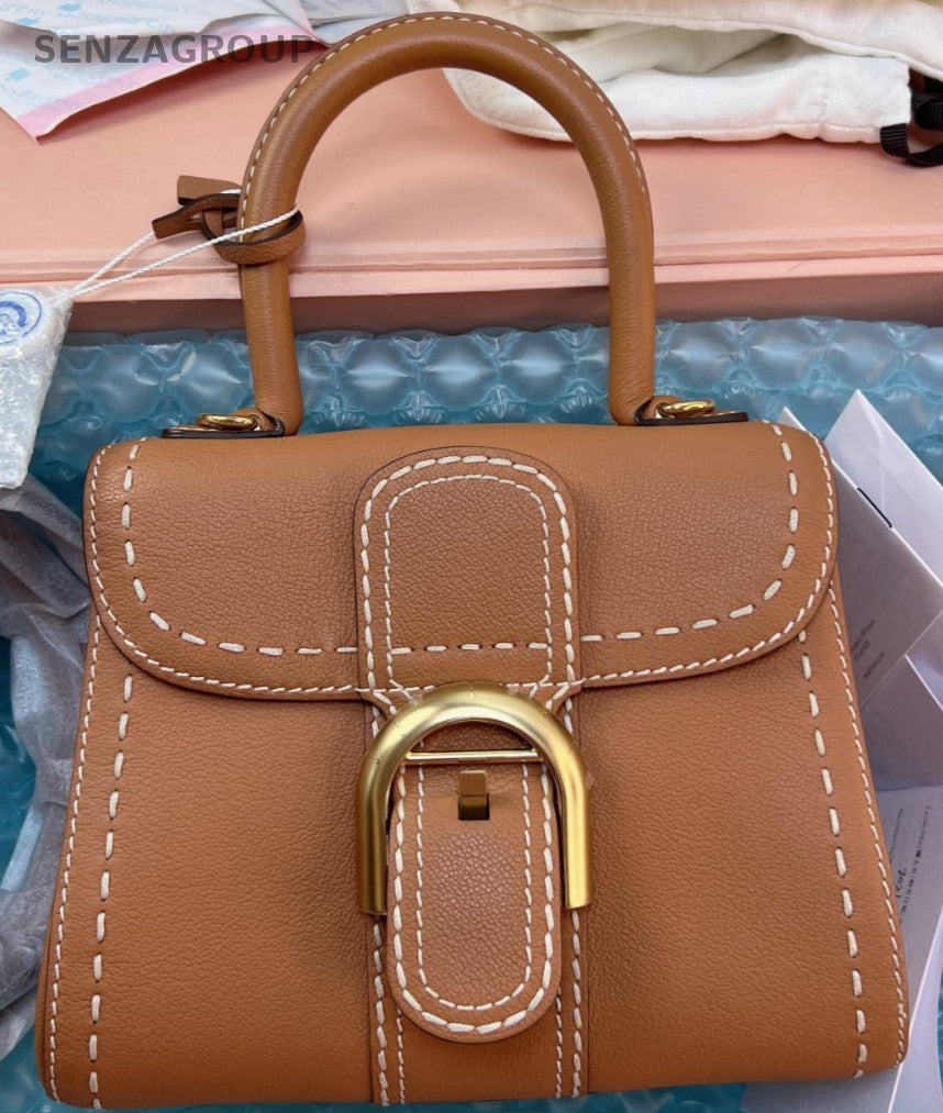 Delvaux Brilliant Mini Top Handle Bag Brown Gold Used Women Classic Designer
