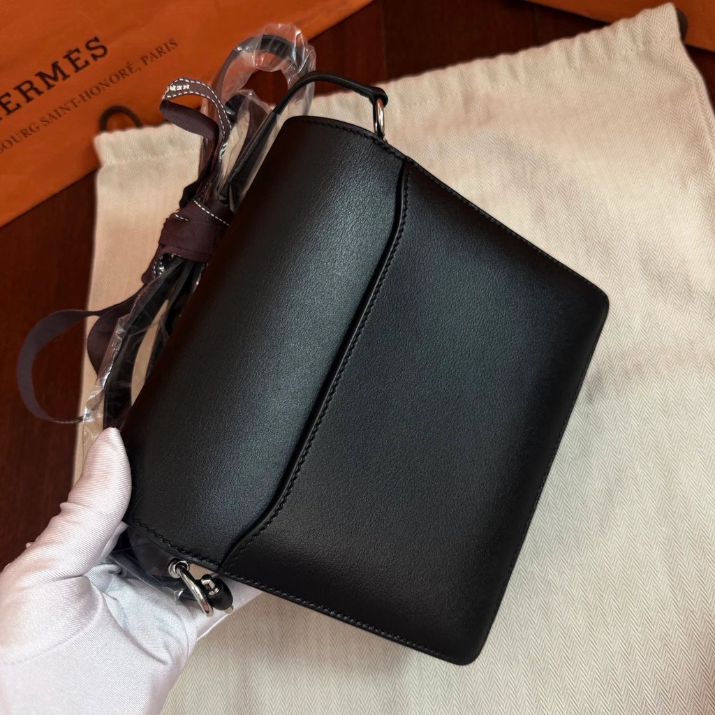 Hermes Roulis Mini Evergrain Leather Shoulder Crossbody Black Silver Women