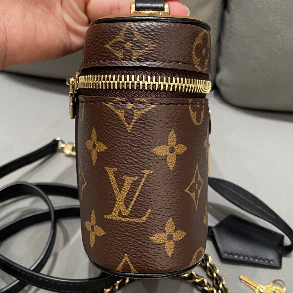Louis Vuitton Vanity Box Bag Brown Gold Chain Strap Handbag Women's Fashion