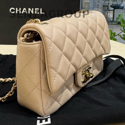 Chanel Classic Flap Mini Beige Quilted Chain Crossbody Bag Gold Hardware