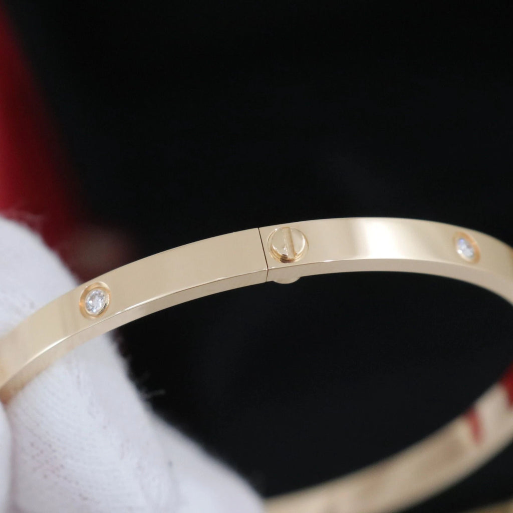 Excellent Cartier Love Small Bangle Bracelet 10 Diamonds 18K Yellow Gold Size18