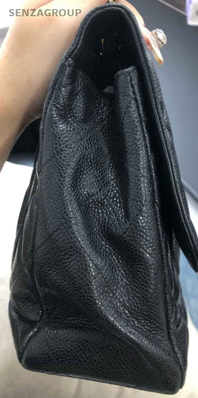 Chanel Classic Flap Jumbo Chain Shoulder Bag Black Gold Used Women Classic